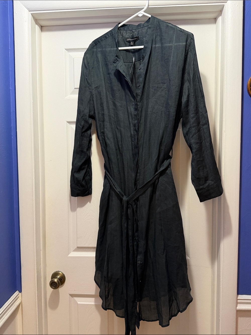 Banana Republic Slate green linen Tie-Waist Shirt Dress